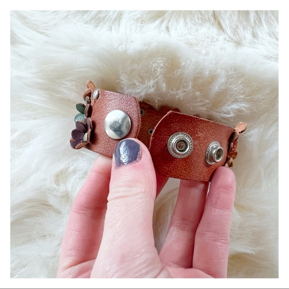 SOLD - Boho Floral Embellished Faux Leather Cuff Bracelet - Picture 6 of 7